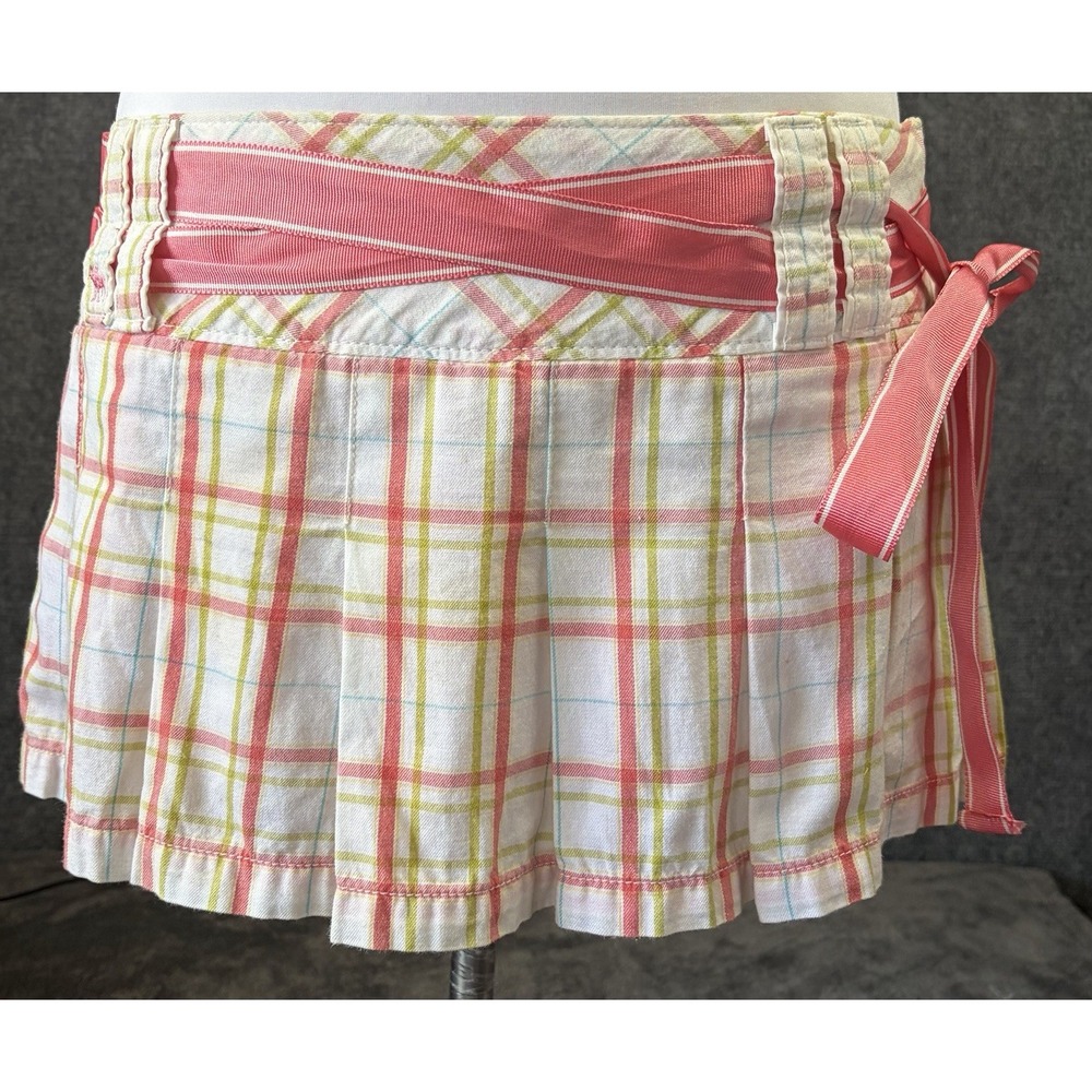 Abercrombie & Fitch Mini Skirt Women 0 Peach Plaid Y2K Vintage Pleated Skater